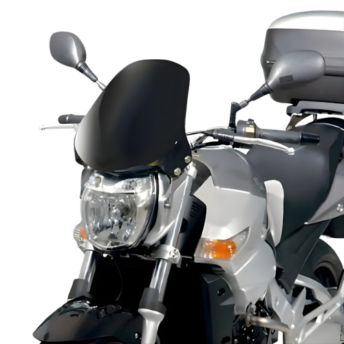 Cupolino nero Kappa 245N 33,5x29 cm montato sopra il faro di una moto naked, foto del prodotto