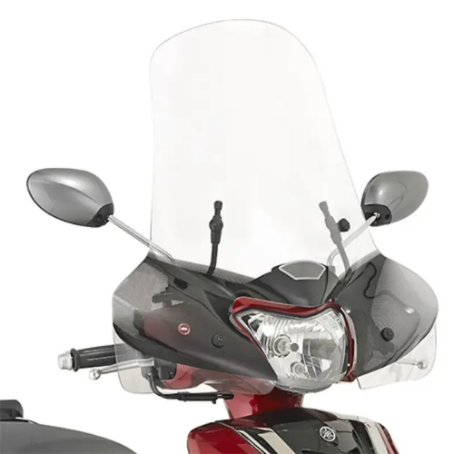 Parabrezza Kappa 308AK trasparente con serigrafia 52x66,5 cm montato su scooter Yamaha, vista frontale