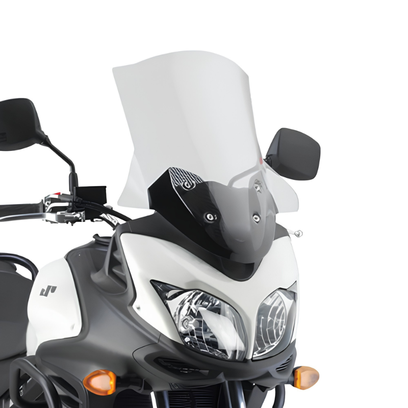 Cupolino Kappa 3101DT trasparente montato su Suzuki V-Strom 650 2011-2016, vista frontale ravvicinata, foto del prodotto
