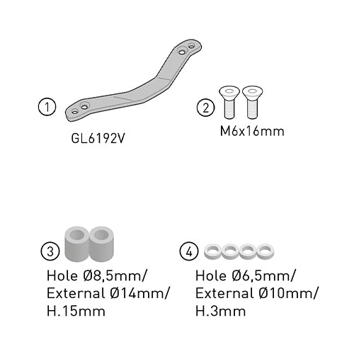 Kit di montaggio Kappa 5148KITK per l'attacco KRA5143 su BMW C 400 e R 1300, disegno tecnico ufficiale Kappa