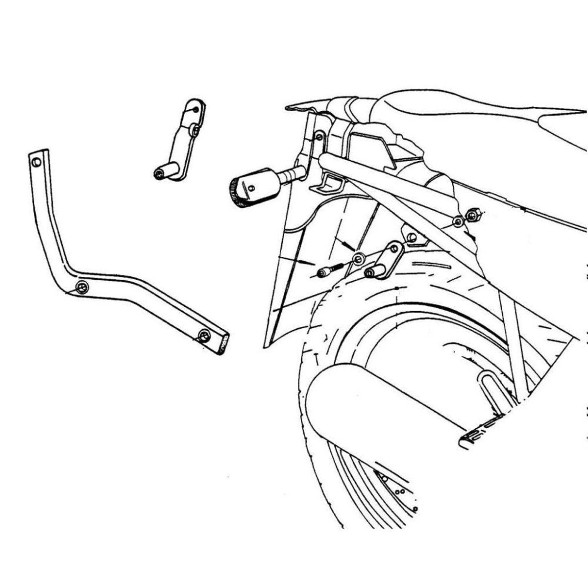 Attacco posteriore Kappa K3250 per Yamaha XJ 600 Diversion, disegno tecnico di montaggio, piastra e bauletto non inclusi