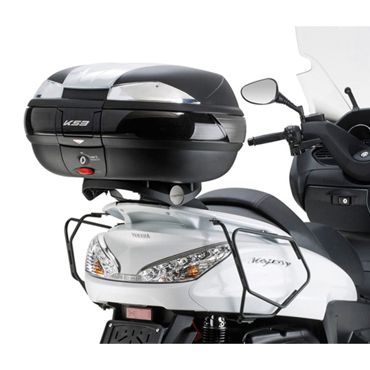 Attacco posteriore Kappa K331 con piastra Monokey montato su Yamaha Majesty 400, bauletto e telaietti non inclusi, foto ufficiale Kappa