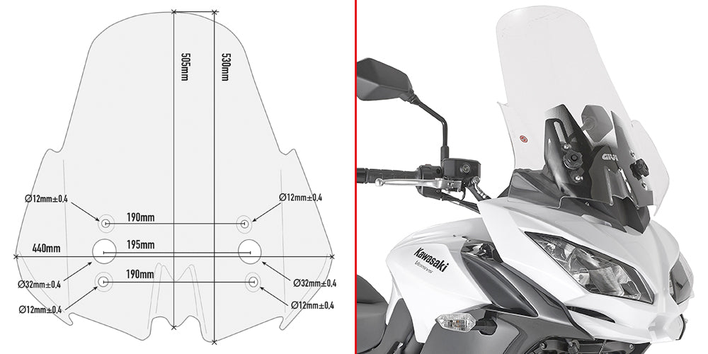 Cupolino Kappa KD4122ST trasparente 53x44 cm per Kawasaki Versys 650 2017-2021, foto ufficiale Kappa