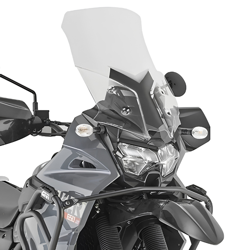 Cupolino Kappa KD4133ST trasparente montato su Kawasaki KLR 650, vista frontale, foto del prodotto