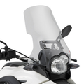 Cupolino Kappa KD5101ST trasparente montato sulla BMW G 650 GS bianca, vista frontale con le staffe di supporto