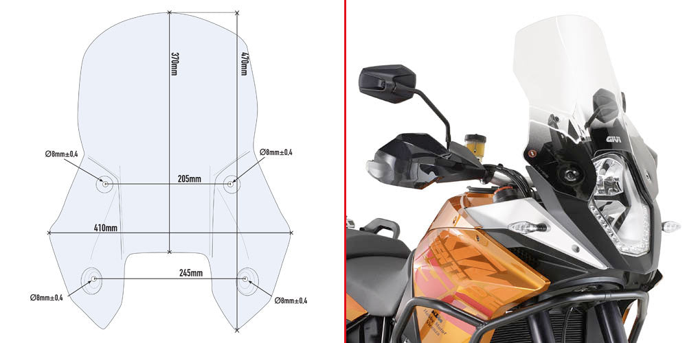 Parabrezza Kappa KD7703ST trasparente 37x41 cm per KTM 1190 Adventure, foto ufficiale Kappa