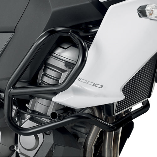 Paramotore Kappa KN4113 tubolare nero Ø 25 mm montato su Kawasaki Versys 1000, foto ufficiale Kappa