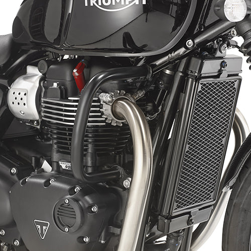 Paracolpi Kappa KN6410 tubolare nero Ø 25 mm montato su Triumph bicilindrica, foto ufficiale Kappa