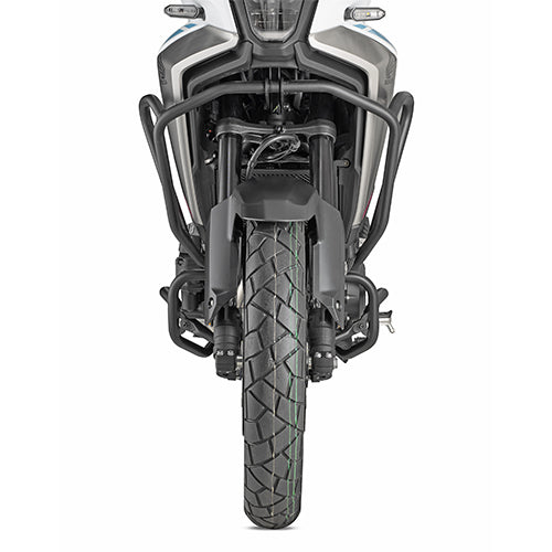 Paramotore alto Kappa KNH1203 nero montato con il paramotore basso su Honda NX 500 E-Clutch, vista frontale, foto ufficiale Kappa