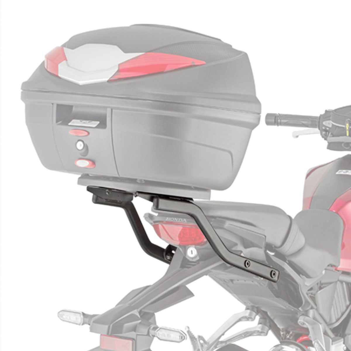 Attacco posteriore Kappa KR1169 Monolock per Honda CB 125 R e CB 300 R, montato con bauletto non incluso, foto del prodotto