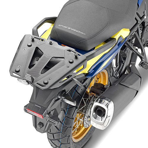Attacco posteriore Kappa KR3125 nero montato su Suzuki V-Strom 800 con piastra, bauletto non incluso, foto ufficiale Kappa