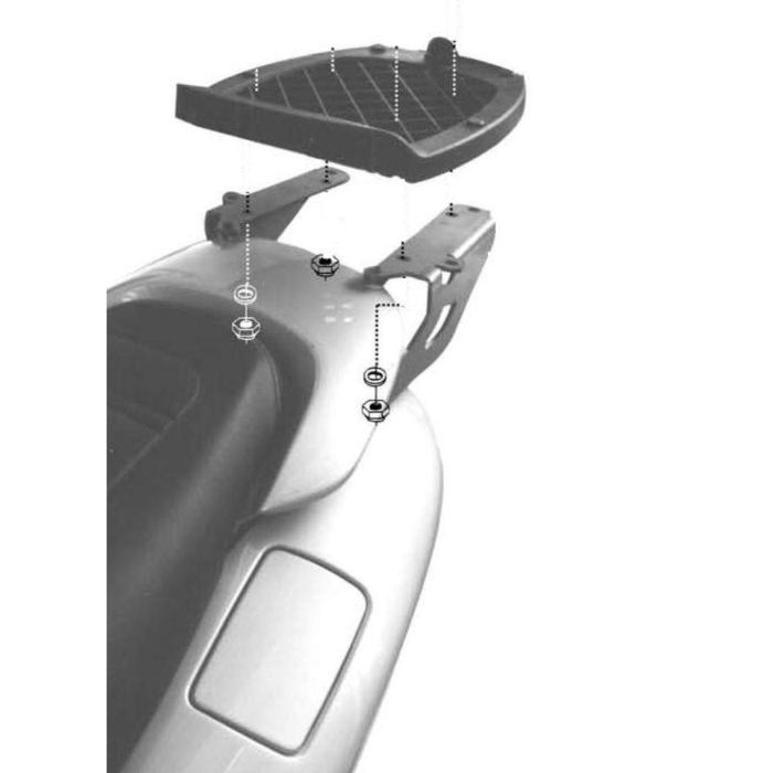 Attacco posteriore Kappa KR460 per bauletto Monolock su Yamaha Majesty, disegno tecnico di montaggio, bauletto non incluso
