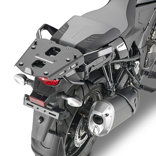 Attacco posteriore Kappa KRA3117 in alluminio nero per Suzuki V-Strom 1050 montato sulla moto, bauletto non incluso, foto ufficiale Kappa