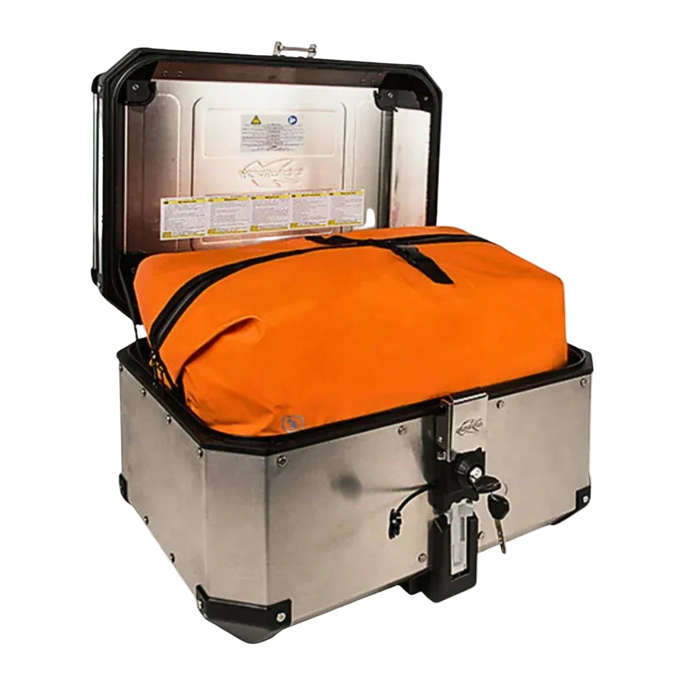 Borsa interna Kappa TK767 arancione dentro un bauletto in alluminio aperto, immagine illustrativa