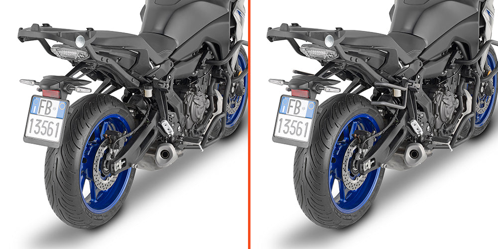 Kappa TR2148K telaietti Remove-X su Yamaha Tracer 7, montati e smontati a confronto, foto ufficiale Kappa