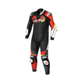 Macna Blitz 1pc 166.4213.137 tuta in pelle nera, rossa e giallo fluo, fronte