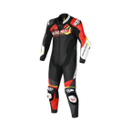 Macna Blitz 1pc 166.4213.137 tuta in pelle nera, rossa e giallo fluo, fronte