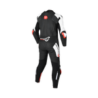 Tuta moto Macna Blitz 1pc nero bianco rosso, gobba e schiena, vista da dietro
