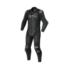 Macna Blitz 2pc 166.4110.101 tuta moto divisibile in pelle nera, vista frontale