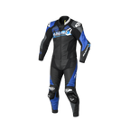 Macna Blitz 2pc 166.4110.152 tuta moto divisibile in pelle nero blu, vista frontale