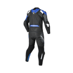 Tuta moto Macna Blitz 2pc nero blu in pelle, giacca e pantalone, vista posteriore