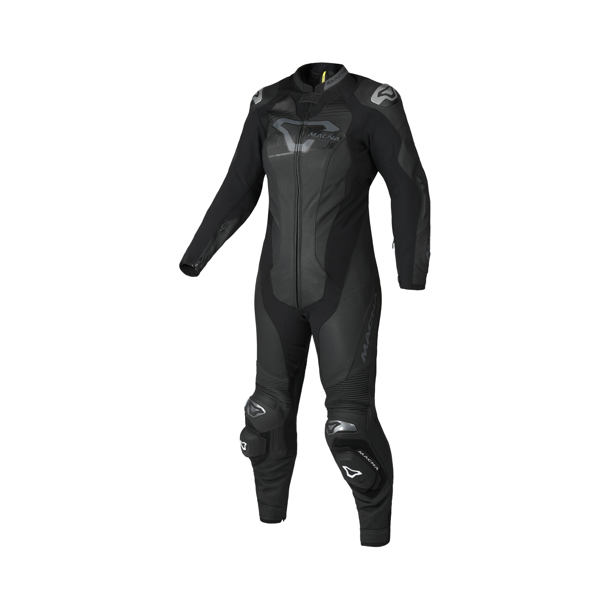 Macna Blitz Donna 1pc 166.4232.101 tuta moto intera in pelle nera, vista frontale