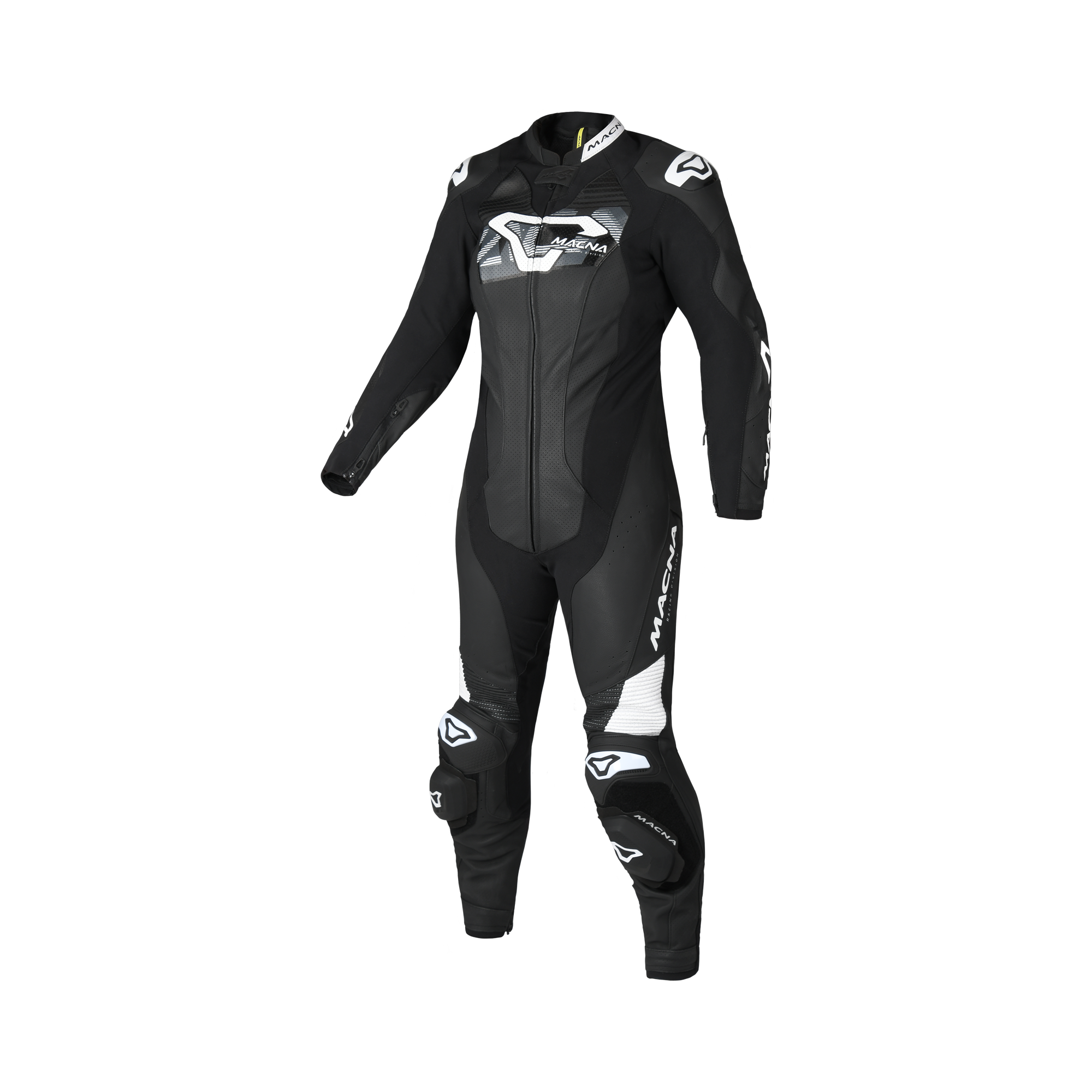 Macna Blitz Donna 1pc 166.4232.120 tuta moto in pelle nero bianco, vista frontale