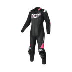 Macna Blitz Donna 1pc 166.4232.162 tuta moto in pelle nero rosa, vista frontale