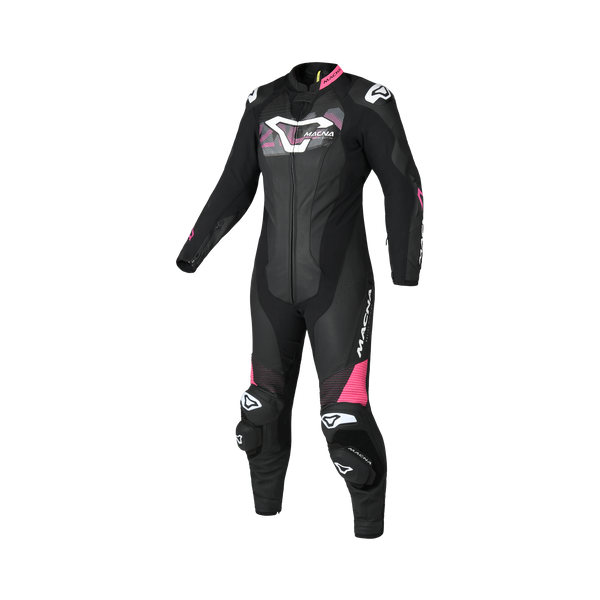 Macna Blitz Donna 1pc 166.4232.162 tuta moto in pelle nero rosa, vista frontale
