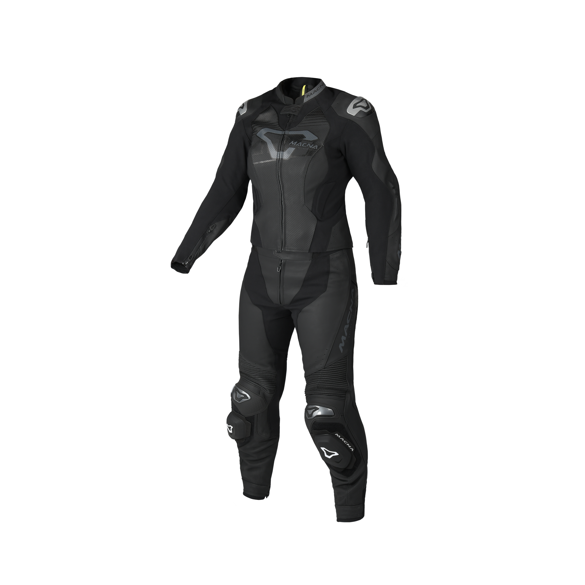 Macna Blitz Donna 2pc 166.4155.101 tuta moto divisibile in pelle nera, vista frontale