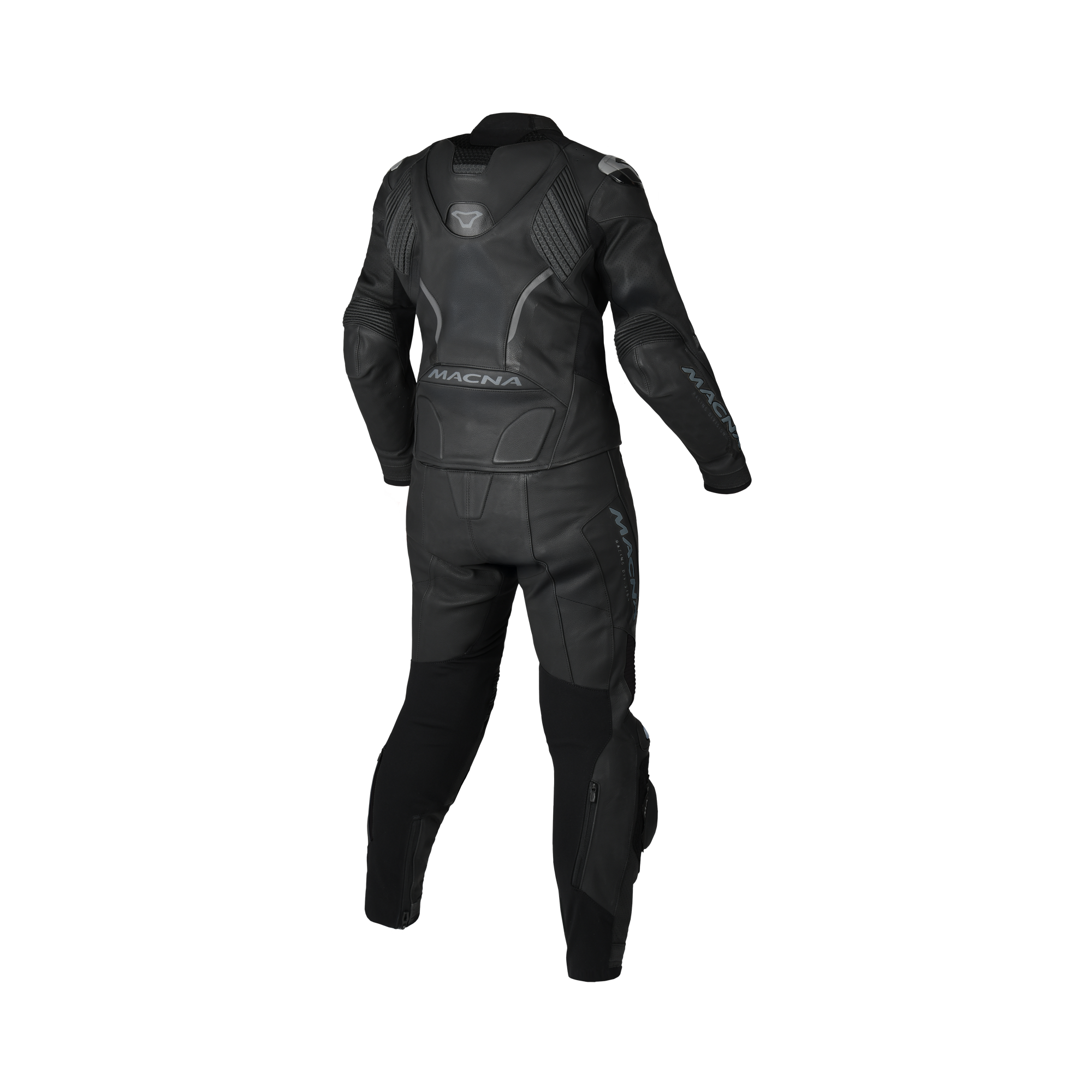 Tuta moto donna Macna Blitz 2pc nera, giacca e pantalone in pelle, vista posteriore