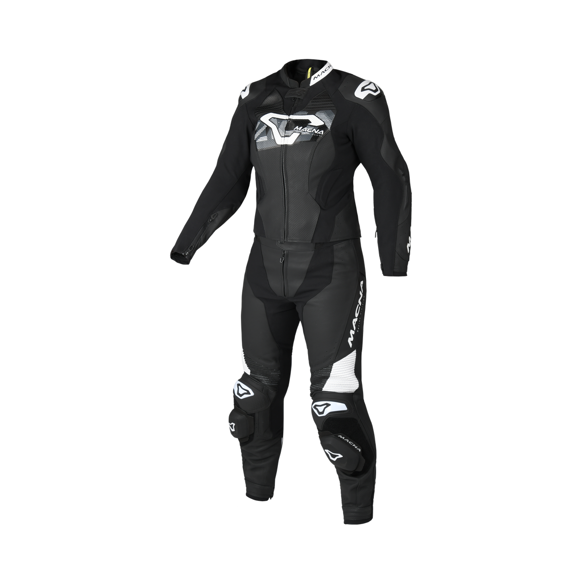 Macna Blitz Donna 2pc 166.4155.120 tuta divisibile in pelle nero bianco, vista frontale
