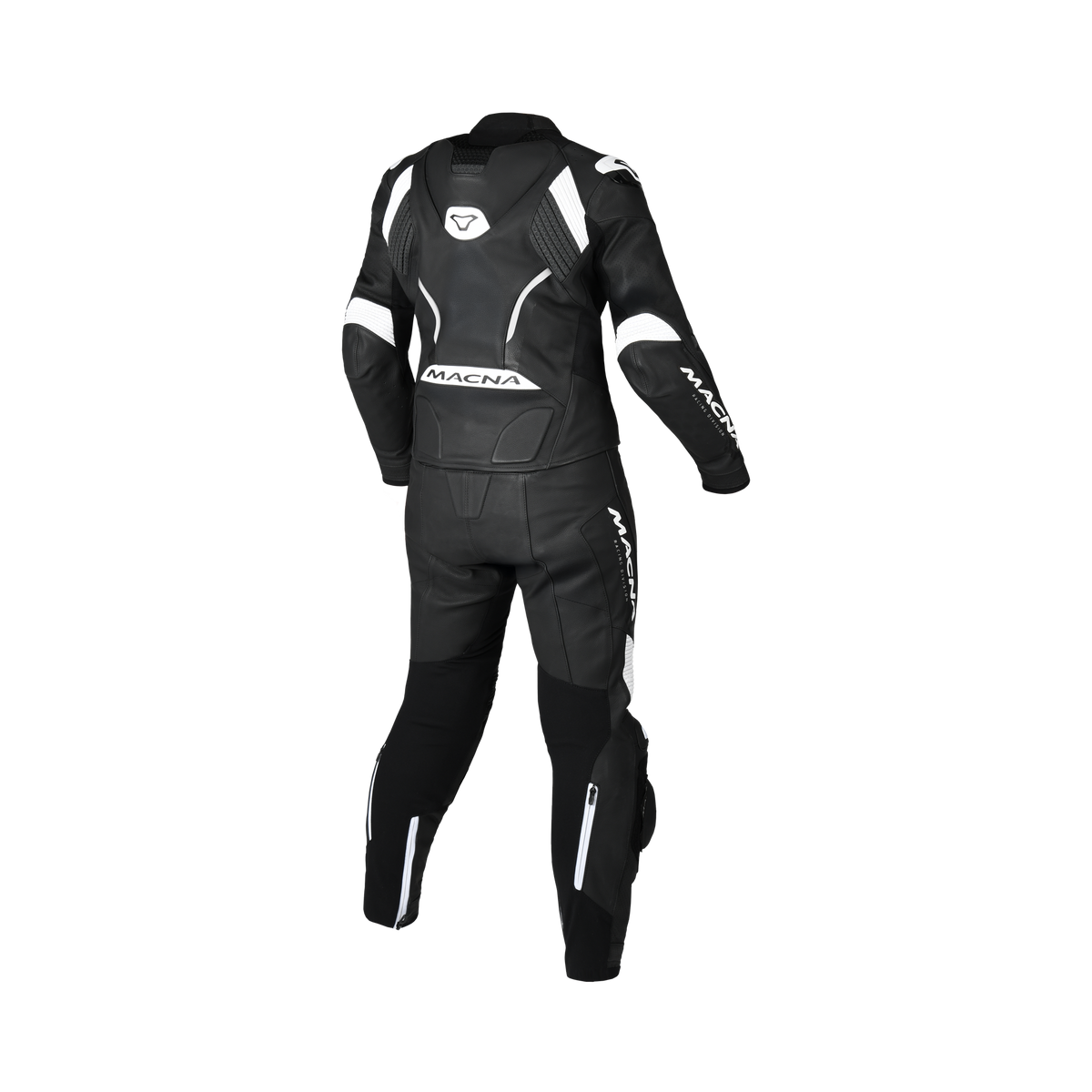 Tuta moto donna Macna Blitz 2pc nero e bianco in pelle traforata, vista posteriore