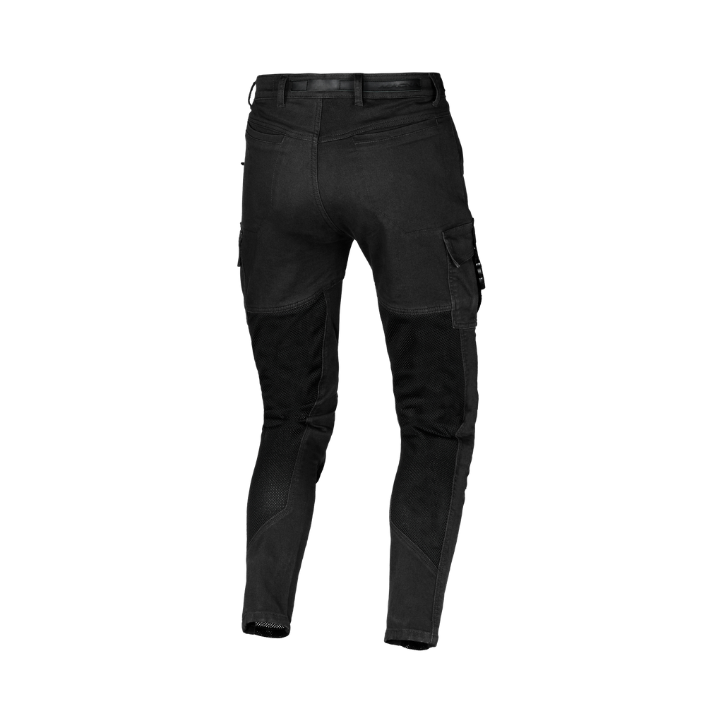 Jeans cargo Macna Bombar nero, pannelli in rete su ginocchia e polpacci, vista posteriore