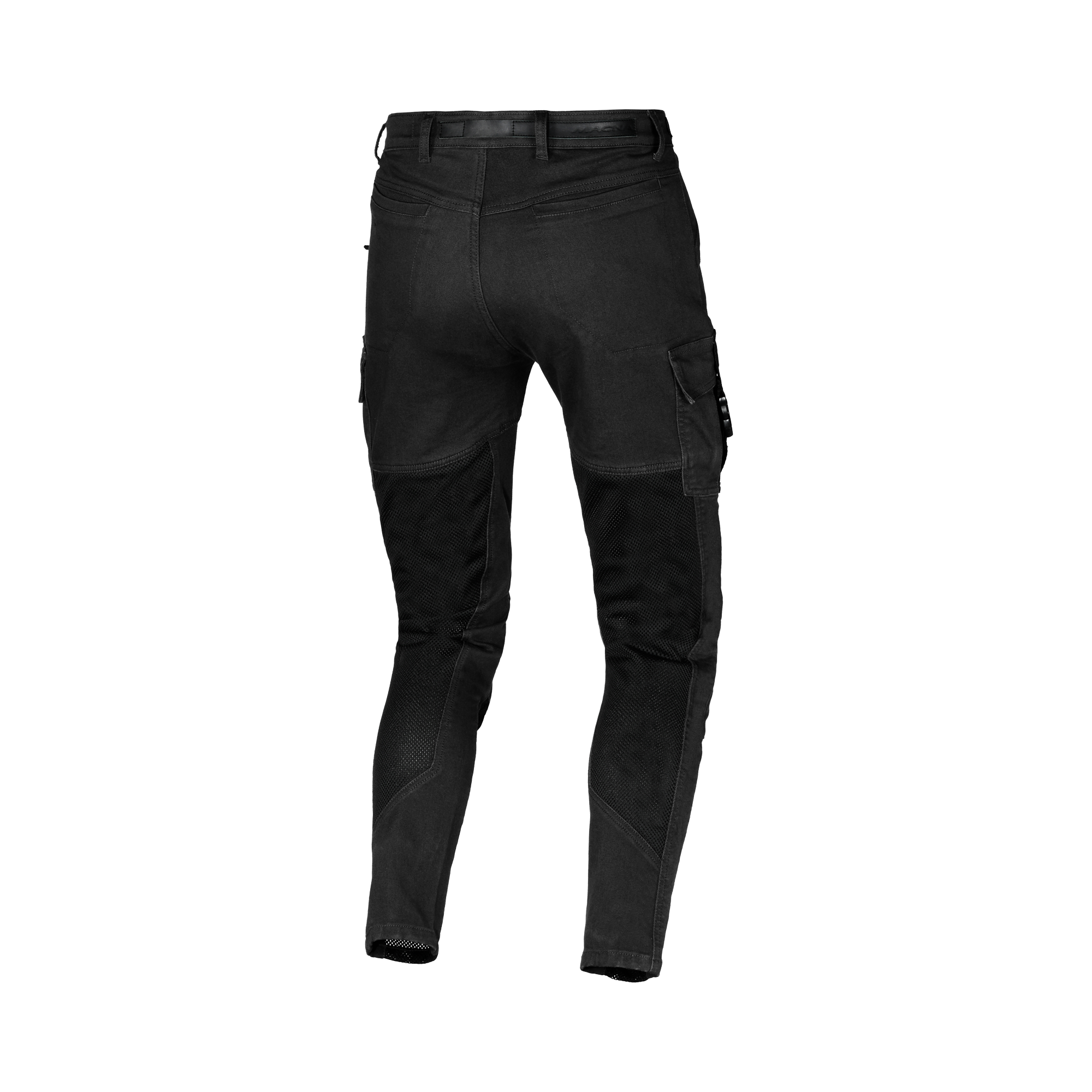 Jeans cargo Macna Bombar nero, pannelli in rete su ginocchia e polpacci, vista posteriore