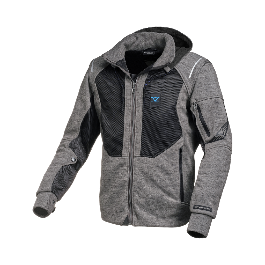 Macna Breeze Grigio felpa moto con cappuccio estiva protezioni CE uomo, vista fronte