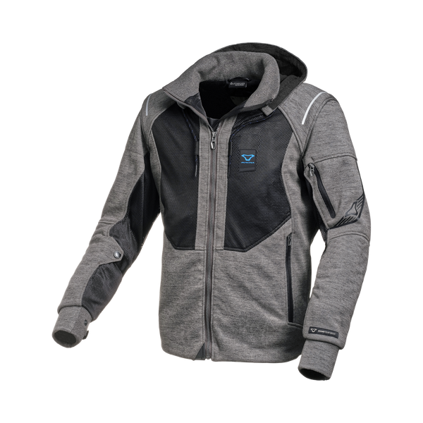 Macna Breeze Grigio felpa moto con cappuccio estiva protezioni CE uomo, vista fronte