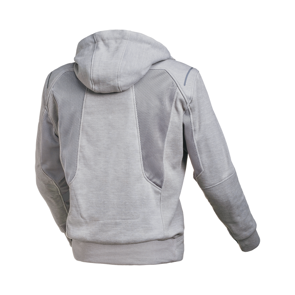 Macna Breeze Grigio Chiaro felpa moto con cappuccio estiva protezioni CE uomo, vista retro