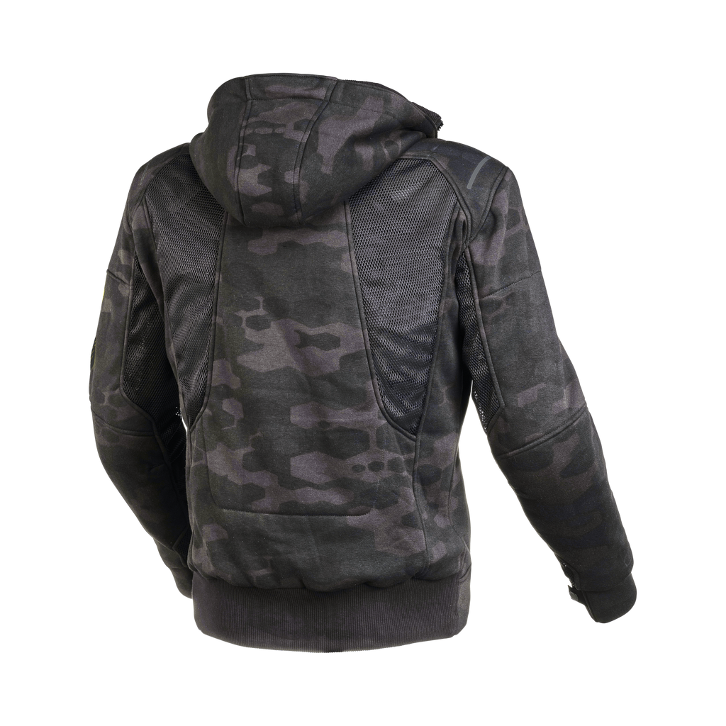 Macna Breeze Grigio Scuro Camo felpa moto con cappuccio estiva protezioni CE uomo, vista retro