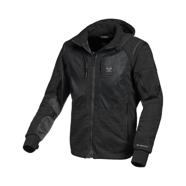 Macna Breeze Nero felpa moto con cappuccio estiva protezioni CE uomo, vista fronte