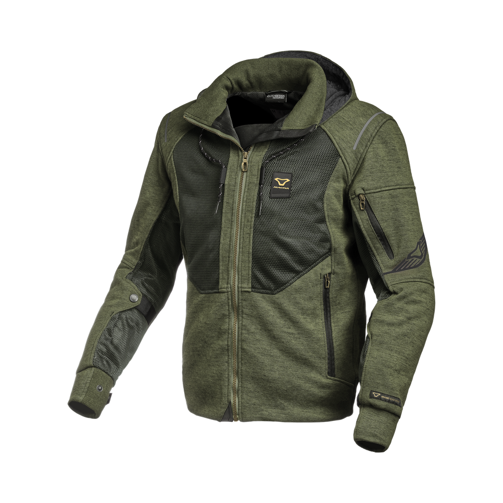 Macna Breeze Verde/Nero felpa moto con cappuccio estiva protezioni CE uomo, vista fronte