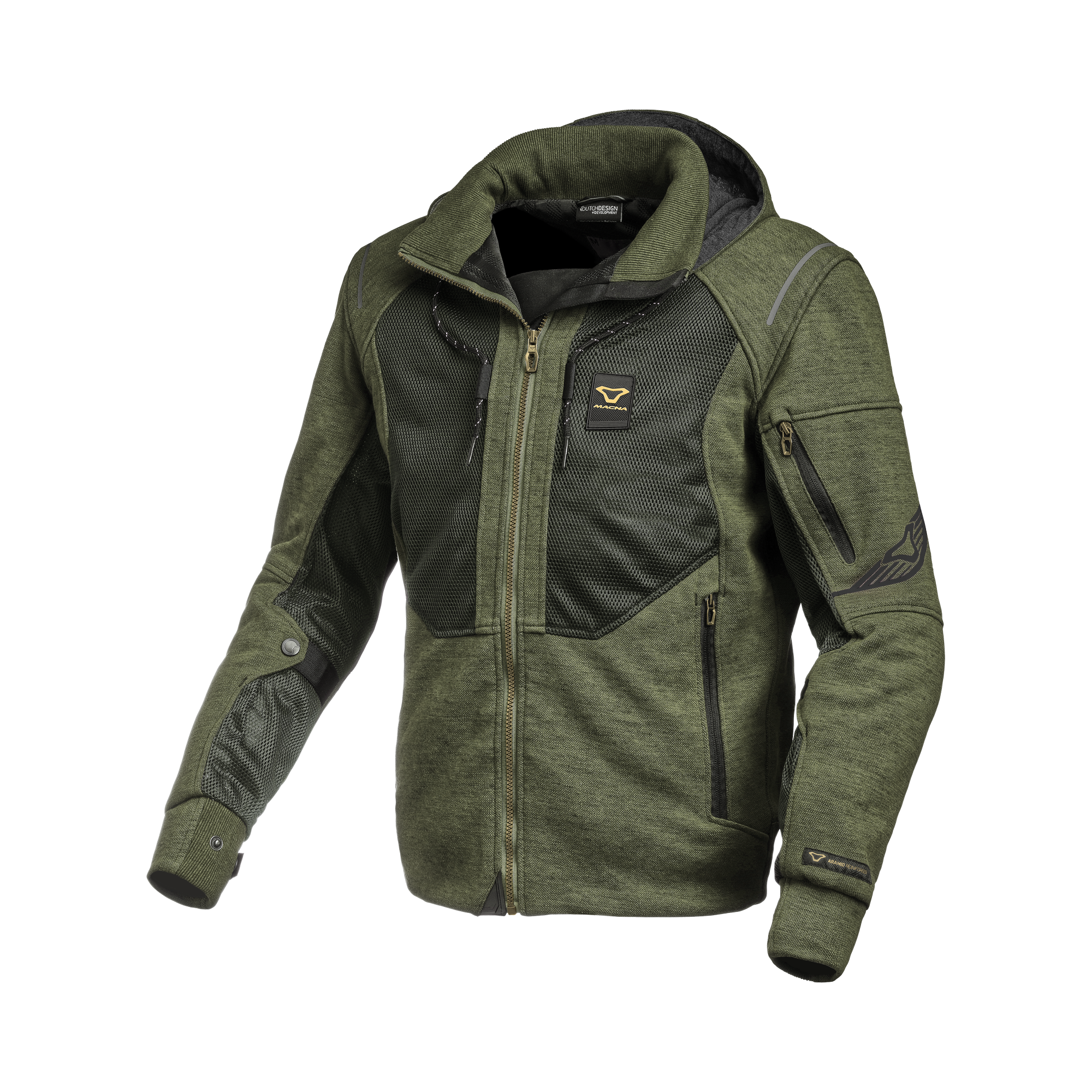 Macna Breeze Verde/Nero felpa moto con cappuccio estiva protezioni CE uomo, vista fronte
