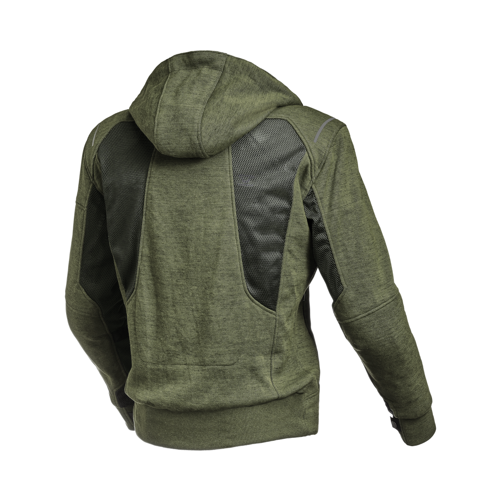 Macna Breeze Verde/Nero felpa moto con cappuccio estiva protezioni CE uomo, vista retro