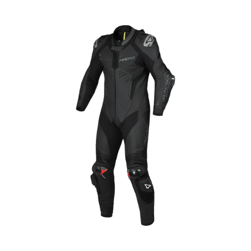Macna Chromiq 1pc 166.4212.101 tuta moto intera in pelle nera, vista frontale