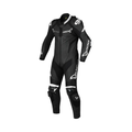 Macna Chromiq 1pc 166.4212.120 tuta moto in pelle nera e bianca, vista frontale
