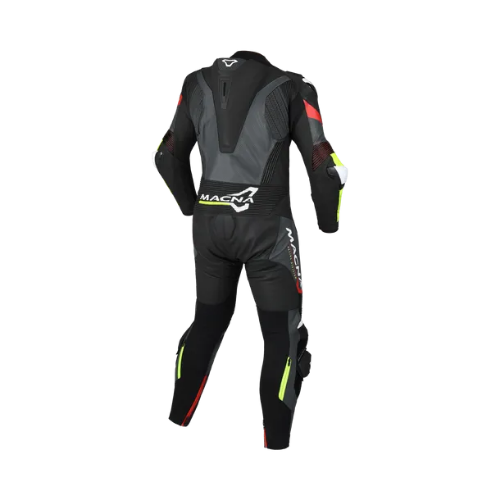 Macna Chromiq 1pc 166.4212.187 tuta pelle nero e giallo fluo, retro con gobba Aeroback