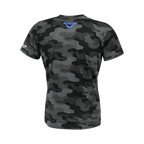 Retro della t-shirt Macna Dazzle Wing 2.0 in camouflage nero e grigio con logo Macna blu