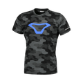 T-shirt Macna Dazzle Wing 2.0 camouflage nero con logo alare blu sul petto, vista frontale