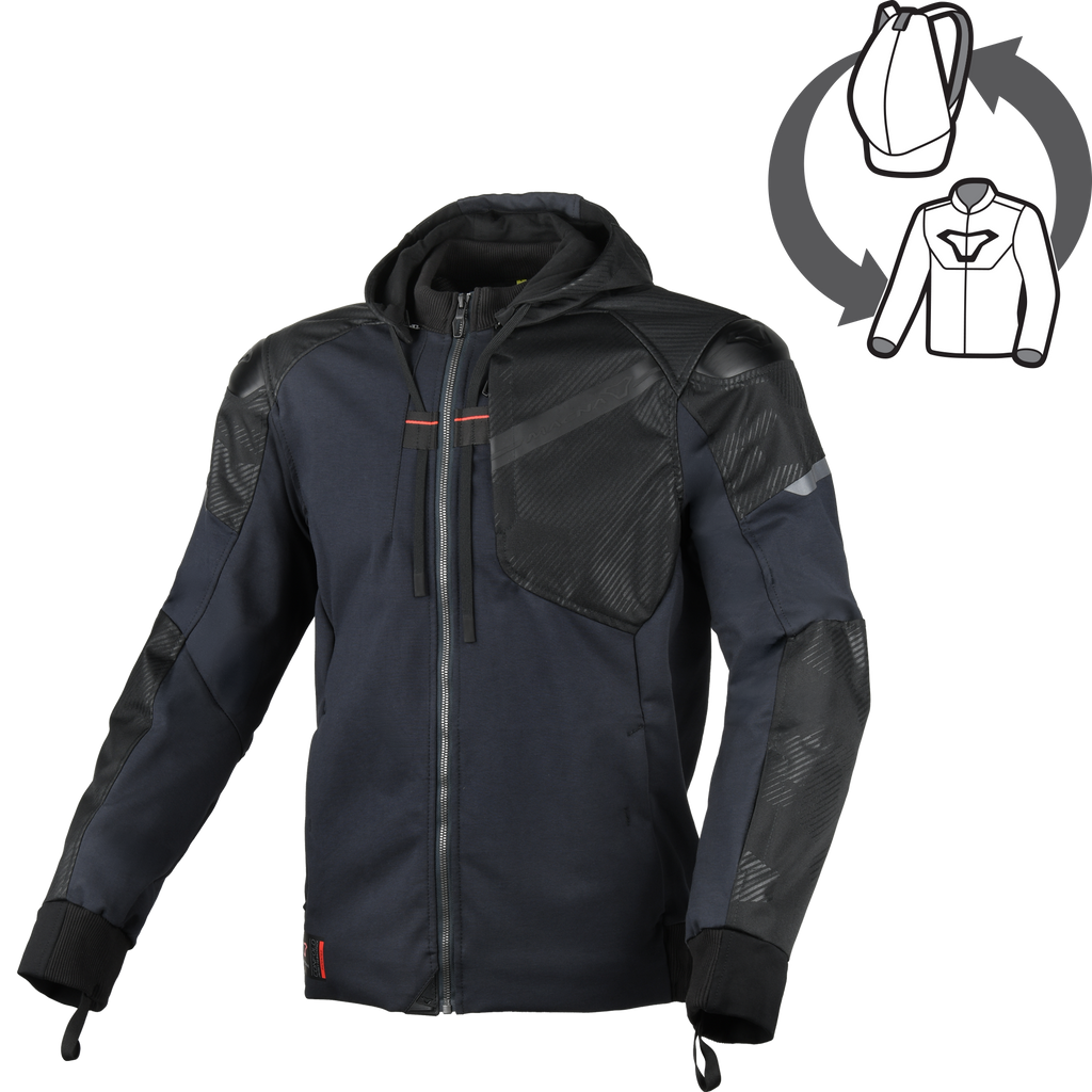 Macna Distec 165.3609 giacca moto uomo in tessuto blu e nera, vista frontale