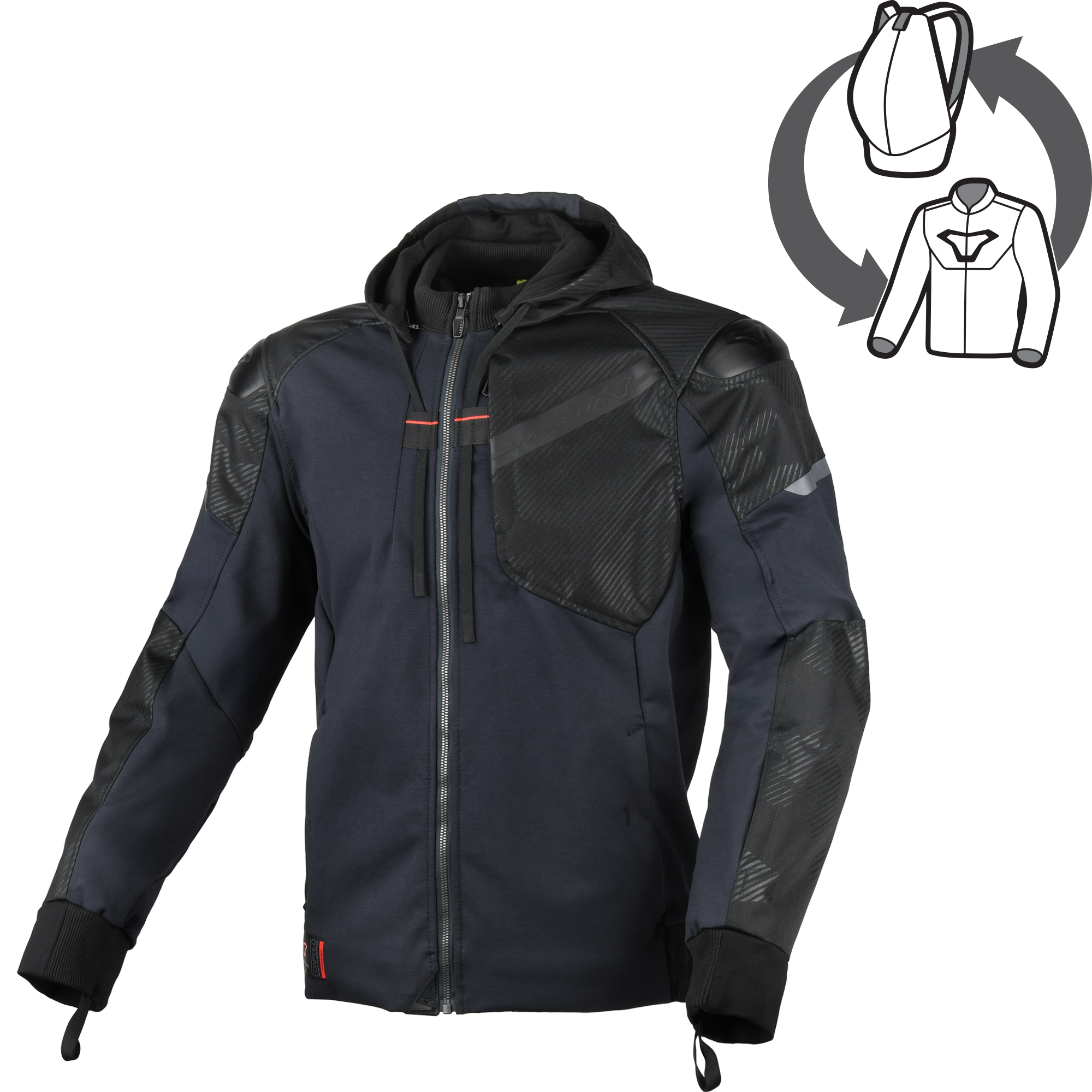 Macna Distec 165.3609 giacca moto uomo in tessuto blu e nera, vista frontale